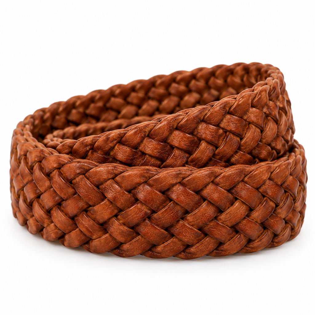 SHOPAVERLY Braided Brown Belt 1.4 inch Brass Buckle No Fixed Holes