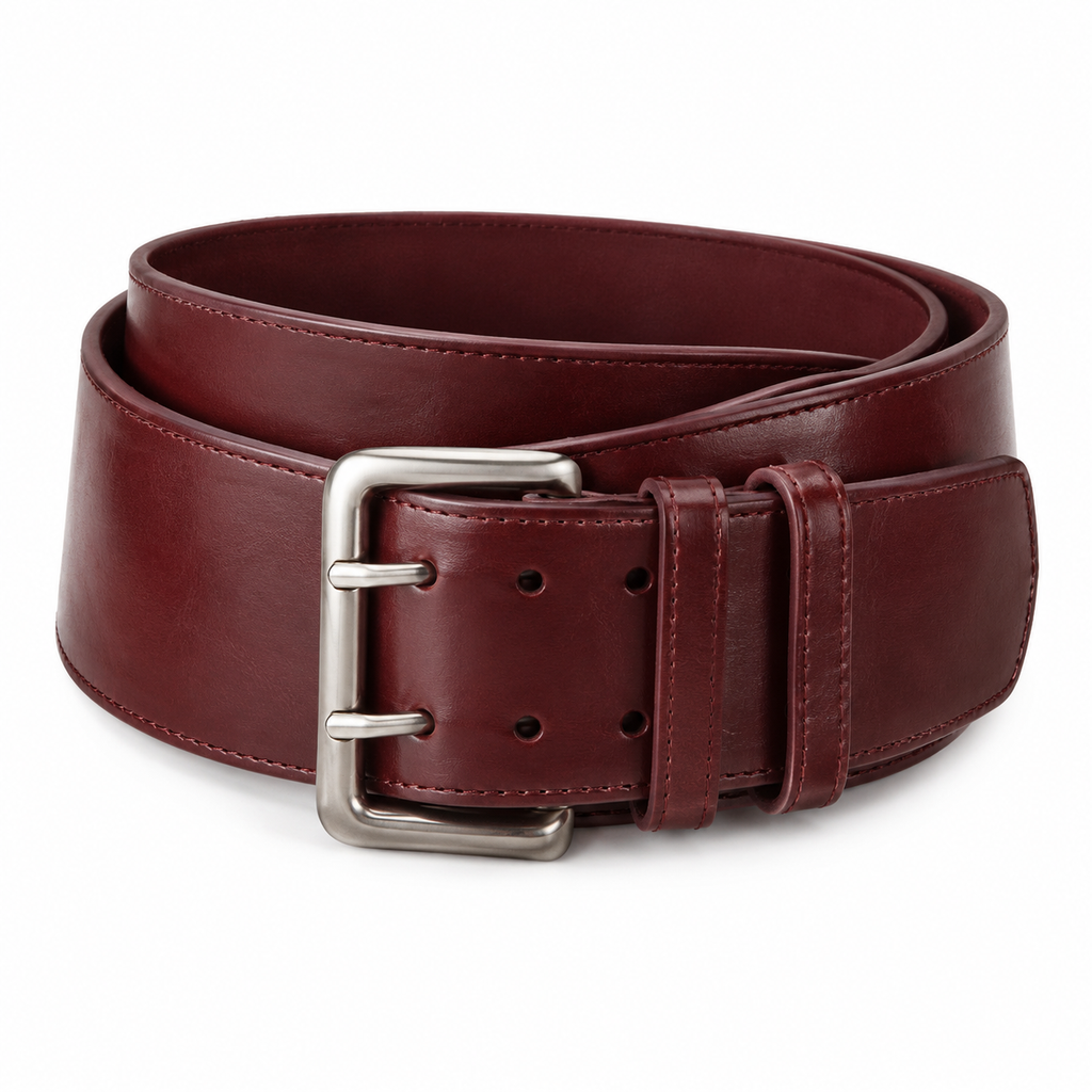 SHOPAVERLY Burgundy Belt with Silver Buckle Vegan Leather
