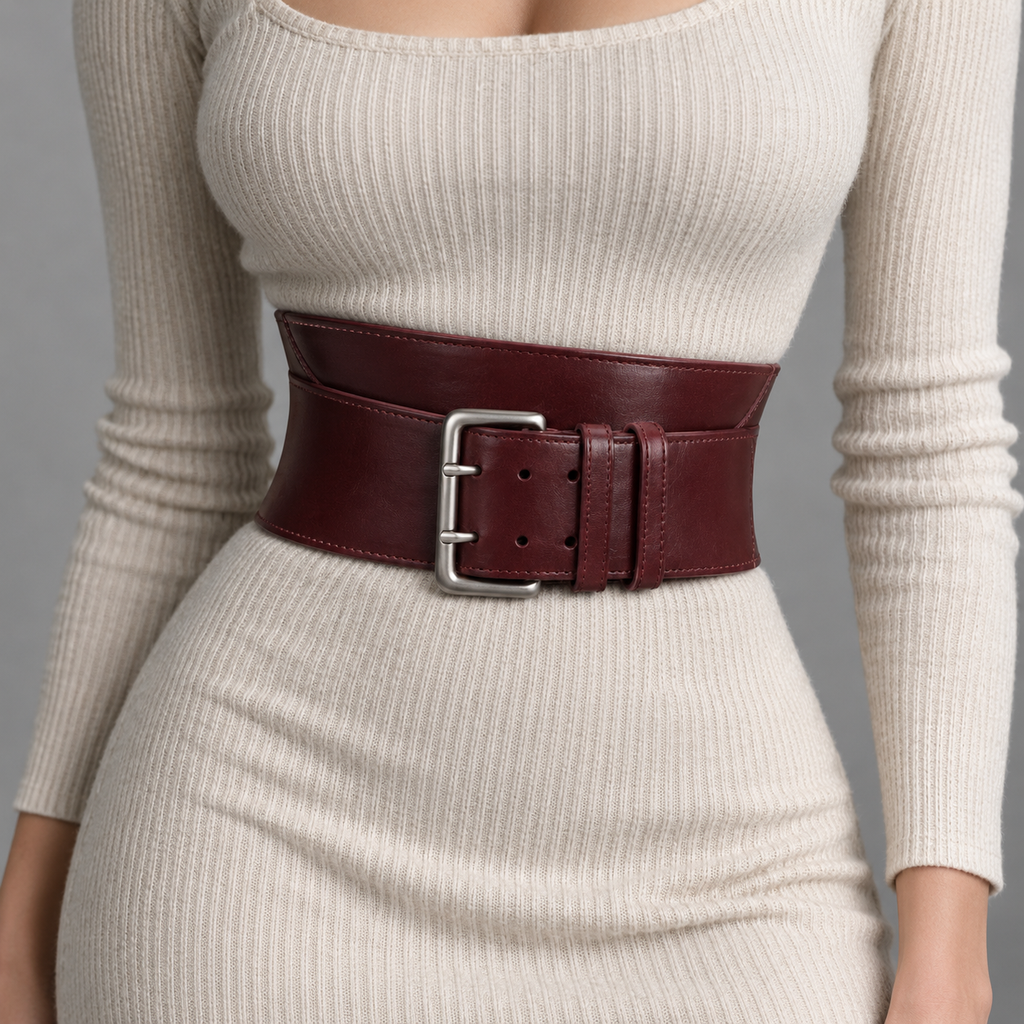 SHOPAVERLY Burgundy Belt with Silver Buckle Vegan Leather