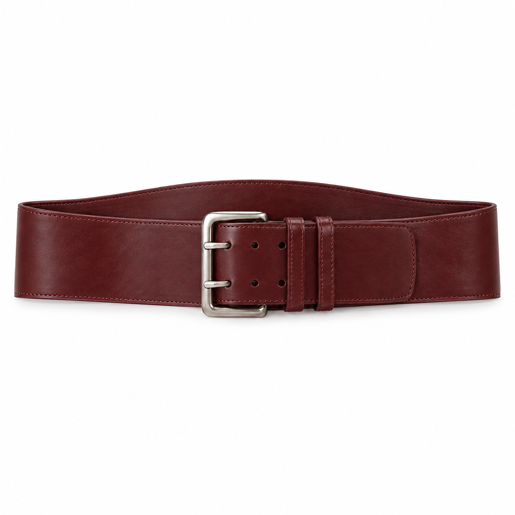 SHOPAVERLY Burgundy Belt with Silver Buckle Vegan Leather