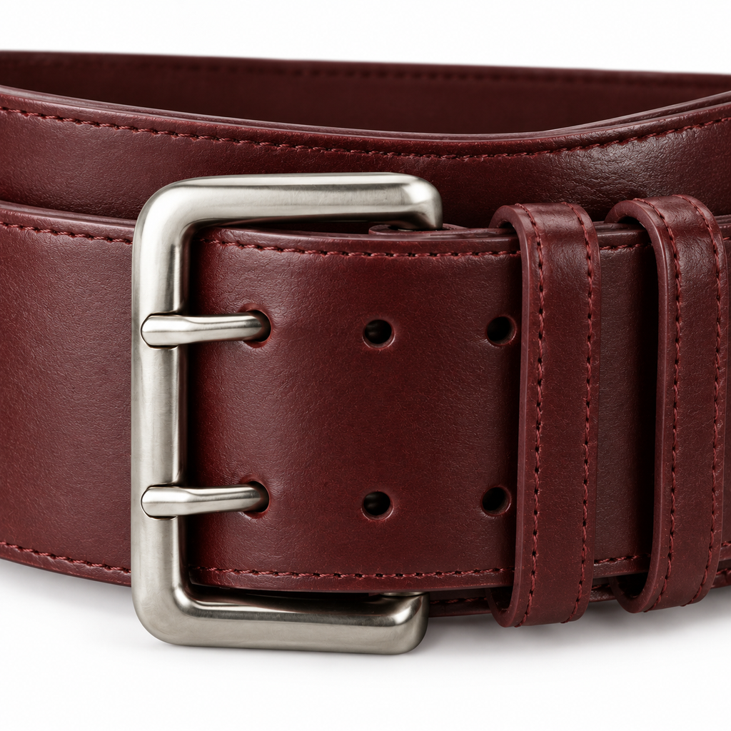 SHOPAVERLY Burgundy Belt with Silver Buckle Vegan Leather