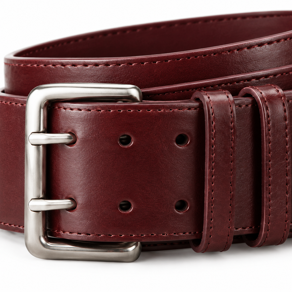 SHOPAVERLY Burgundy Belt with Silver Buckle Vegan Leather