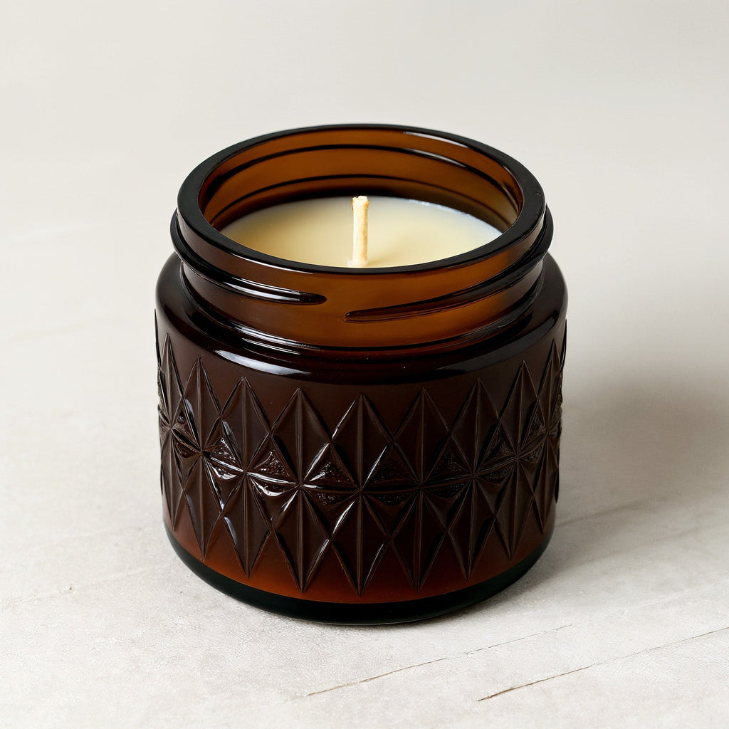 SHOPAVERLY Cedarwood Musk Soy Candle — Dark Brown Jar with Embossed Texture