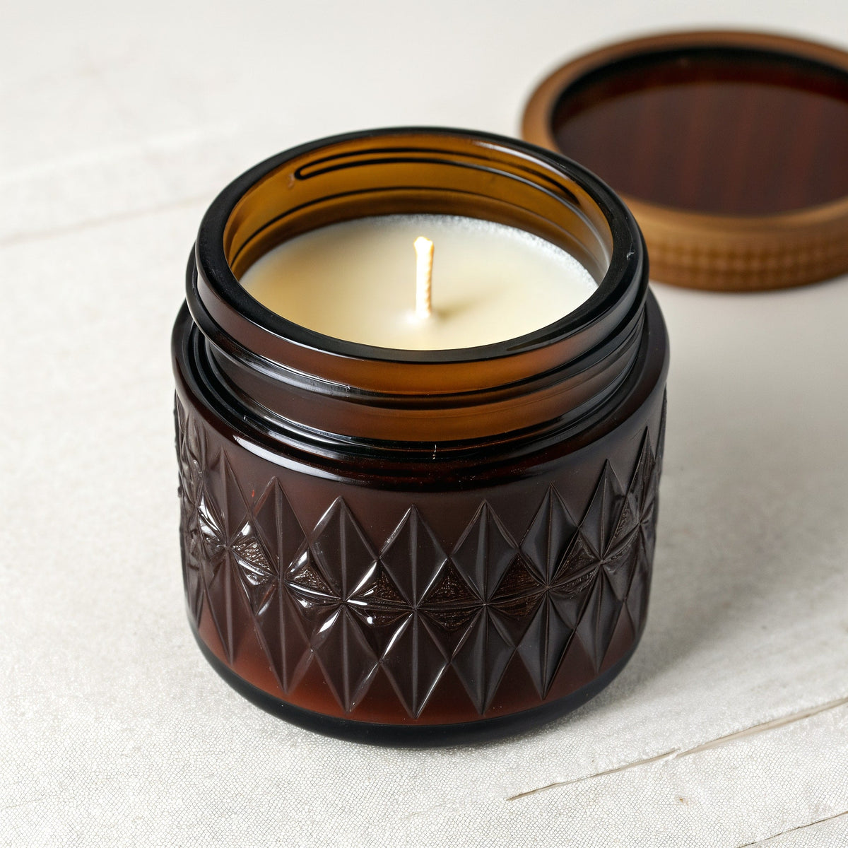 SHOPAVERLY Cedarwood Musk Soy Candle — Dark Brown Jar with Embossed Texture
