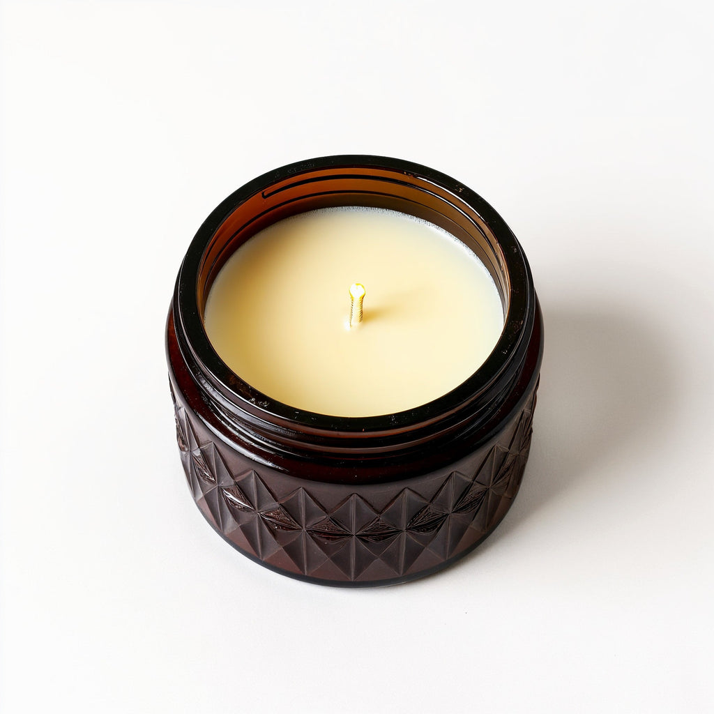 SHOPAVERLY Cedarwood Musk Soy Candle — Dark Brown Jar with Embossed Texture