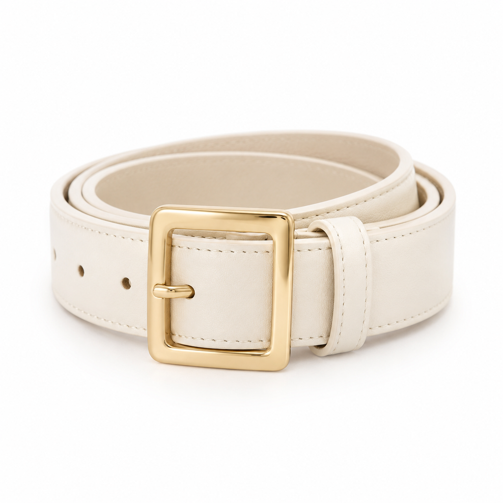 SHOPAVERLY Cream Belt with Gold Buckle 1.4 inch Unisex
