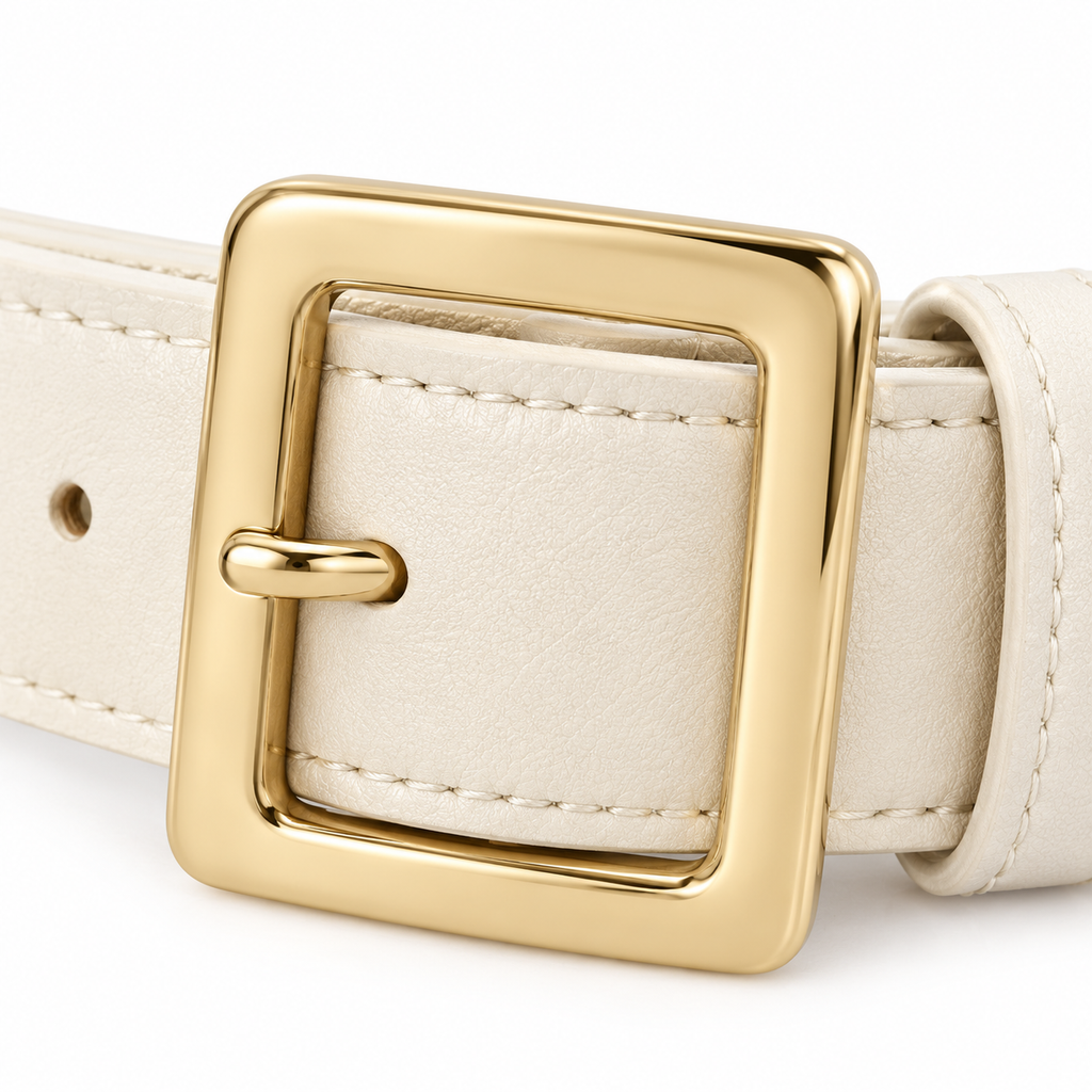 SHOPAVERLY Cream Belt with Gold Buckle 1.4 inch Unisex