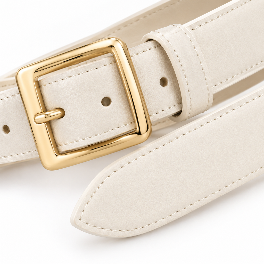 SHOPAVERLY Cream Belt with Gold Buckle 1.4 inch Unisex