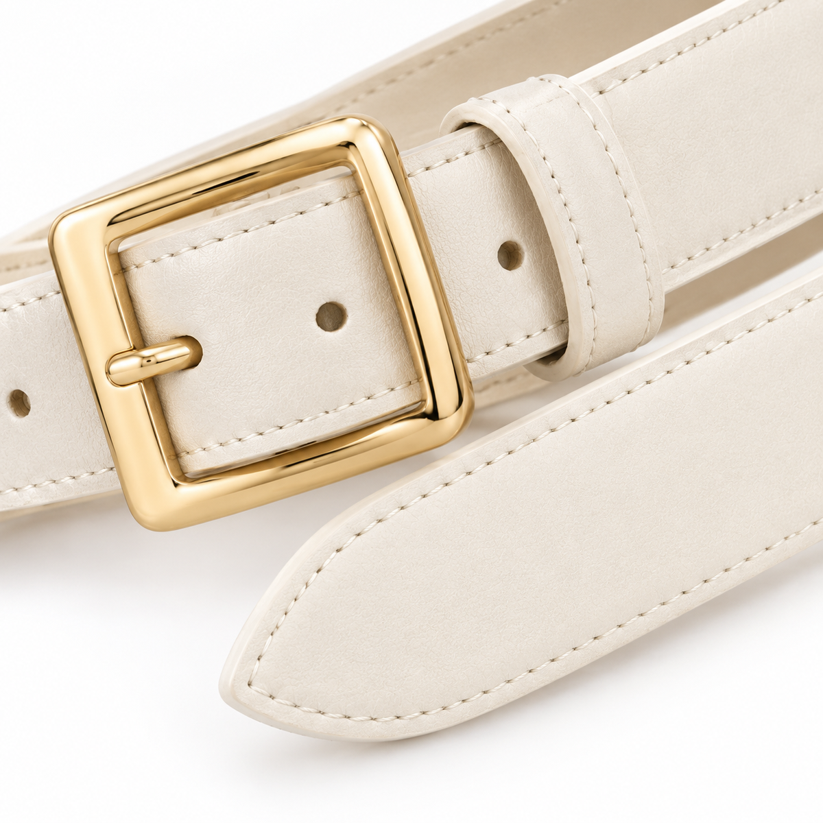 SHOPAVERLY Cream Belt with Gold Buckle 1.4 inch Unisex