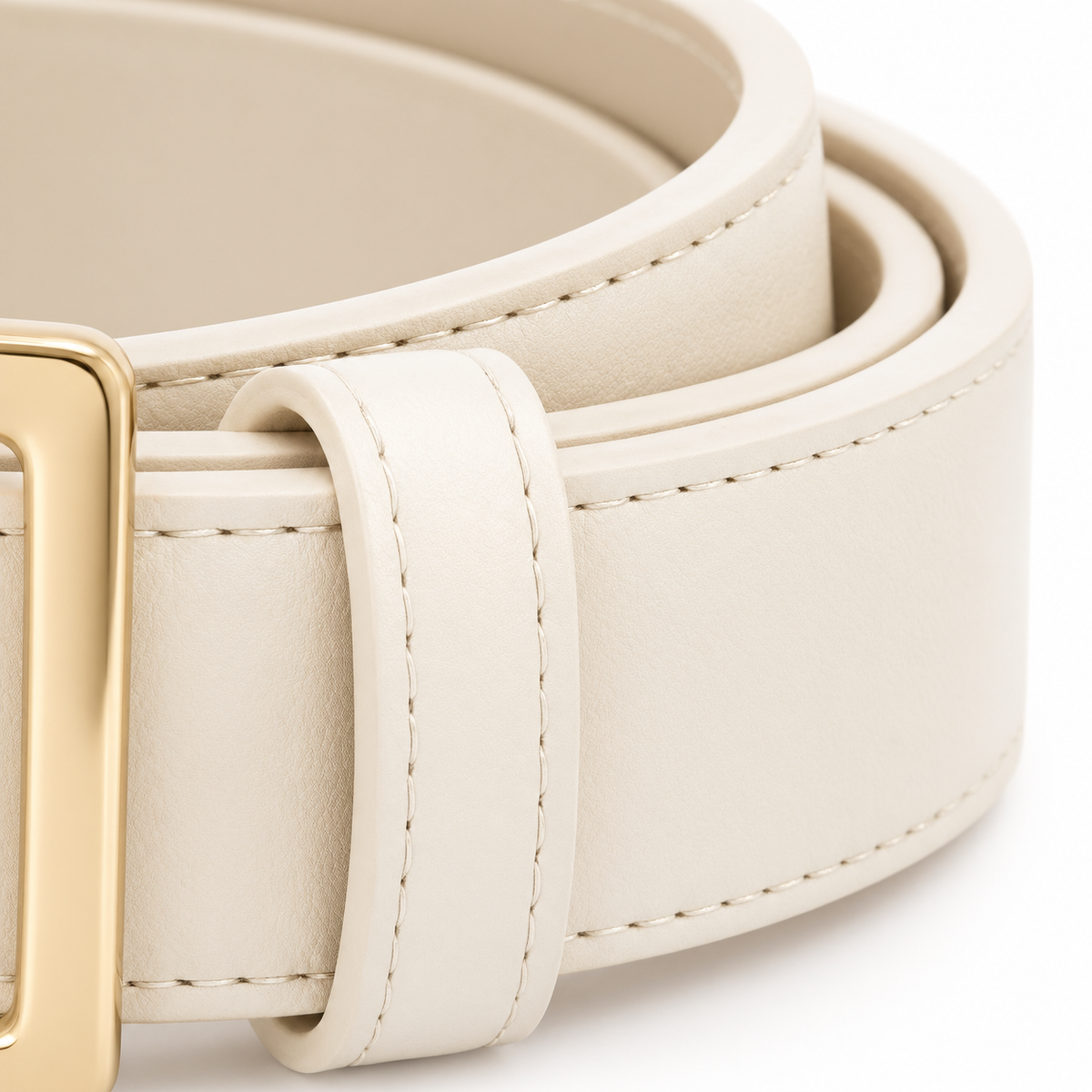 SHOPAVERLY Cream Belt with Gold Buckle 1.4 inch Unisex
