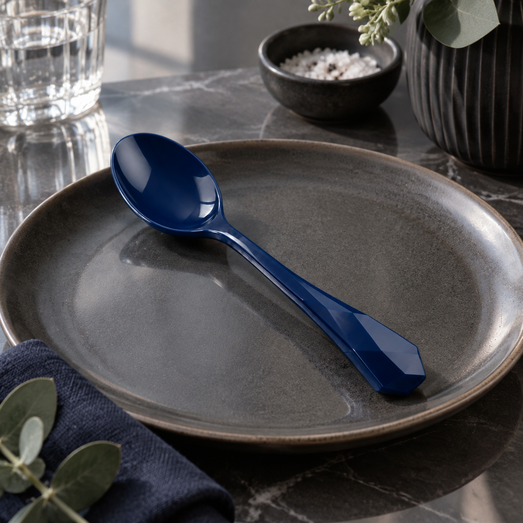 SHOPAVERLY Deep Blue Faceted Spoon 5.9 in Lightweight Everyday