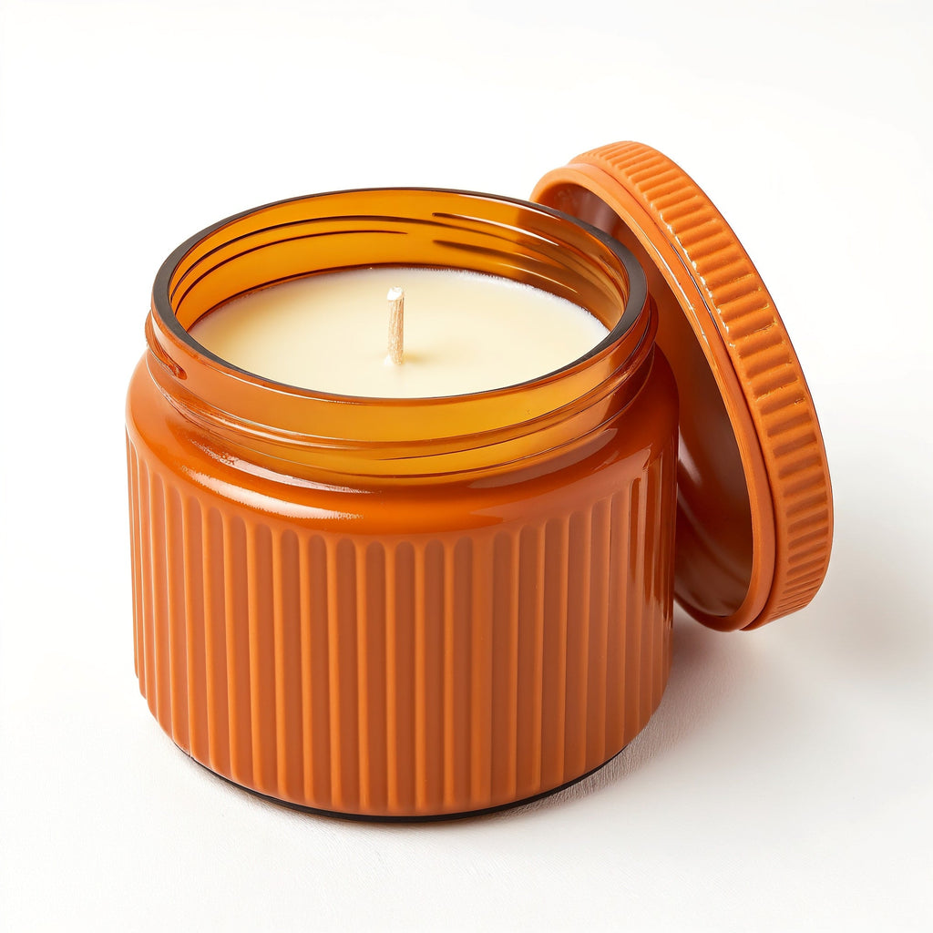 SHOPAVERLY Ginger Spice Soy Candle — Orange Jar with Ribbed Texture
