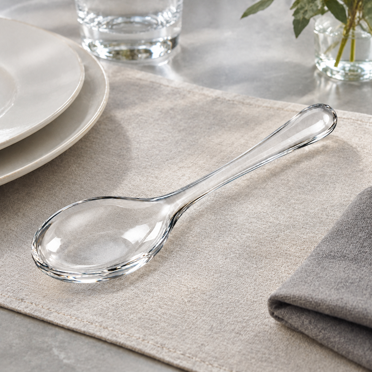 SHOPAVERLY Glass Serving Spoon 8 inch Clear Dining Spoon