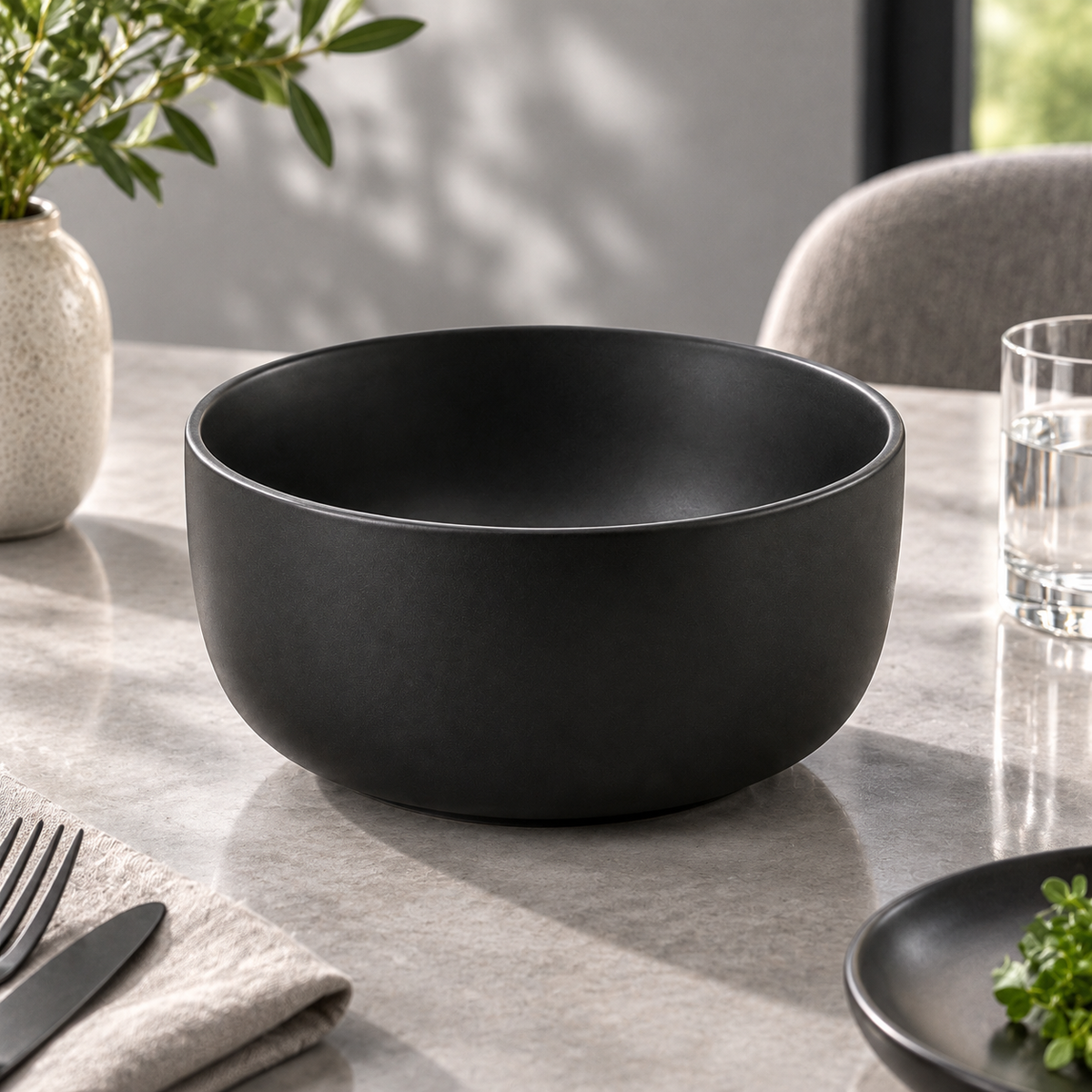 SHOPAVERLY Matte Black Ceramic Bowl 15 cm Individual Portion
