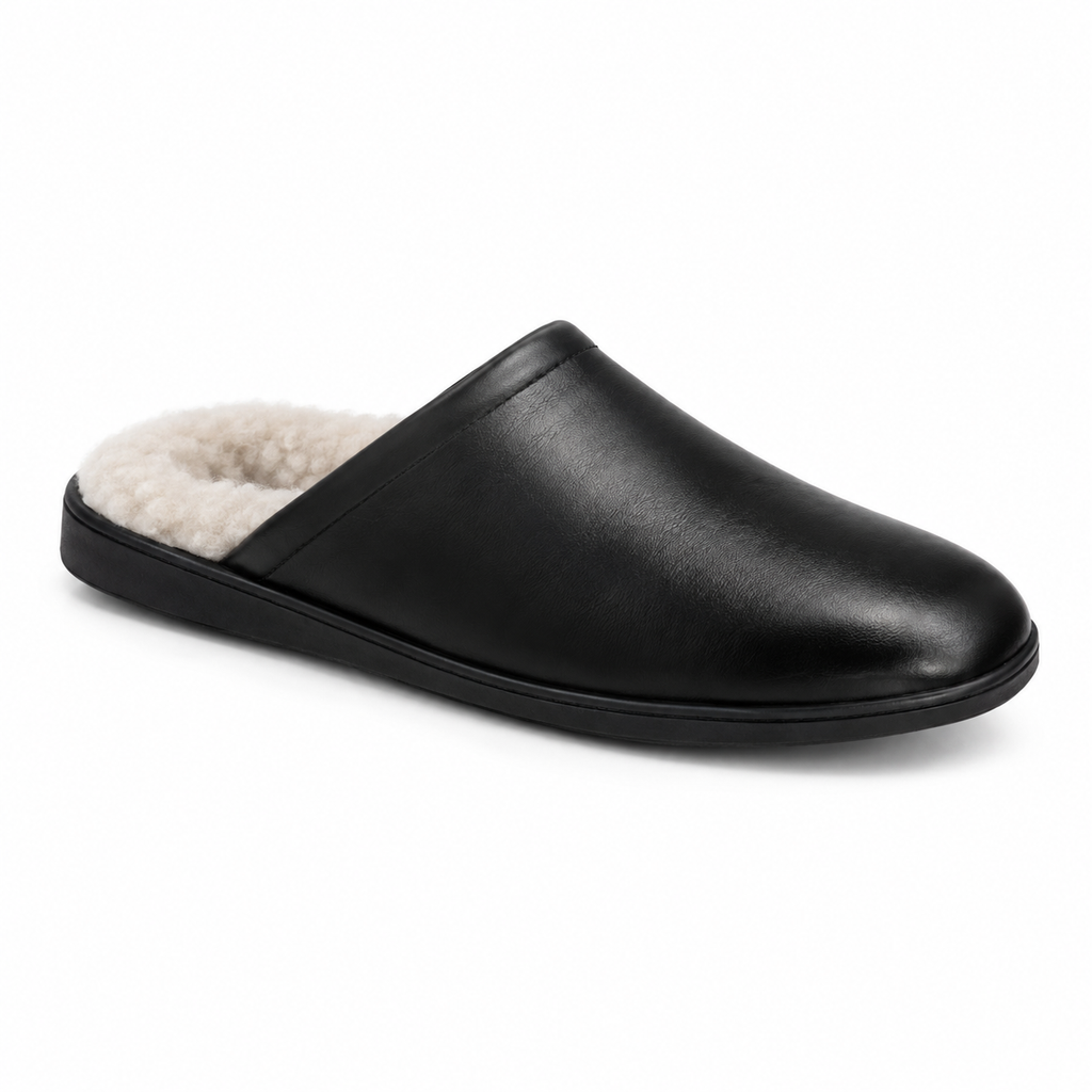 SHOPAVERLY Men's Faux Fur Lined Slippers Black Indoor