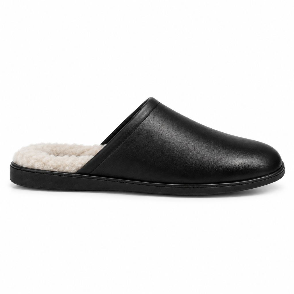 SHOPAVERLY Men's Faux Fur Lined Slippers Black Indoor