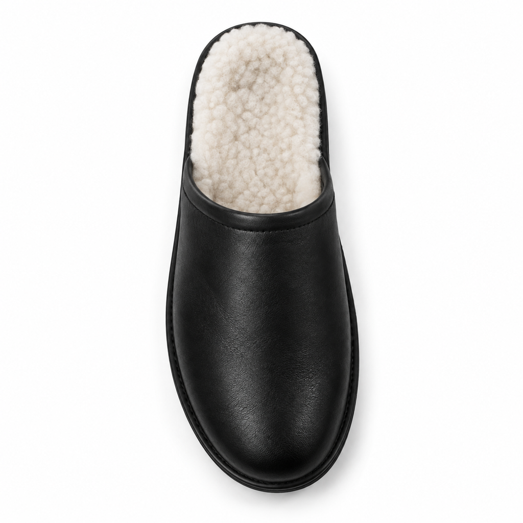 SHOPAVERLY Men's Faux Fur Lined Slippers Black Indoor