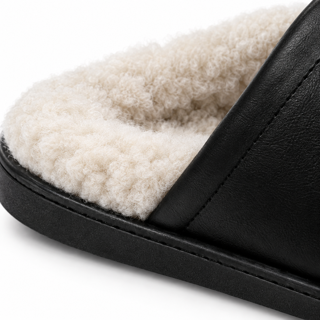 SHOPAVERLY Men's Faux Fur Lined Slippers Black Indoor