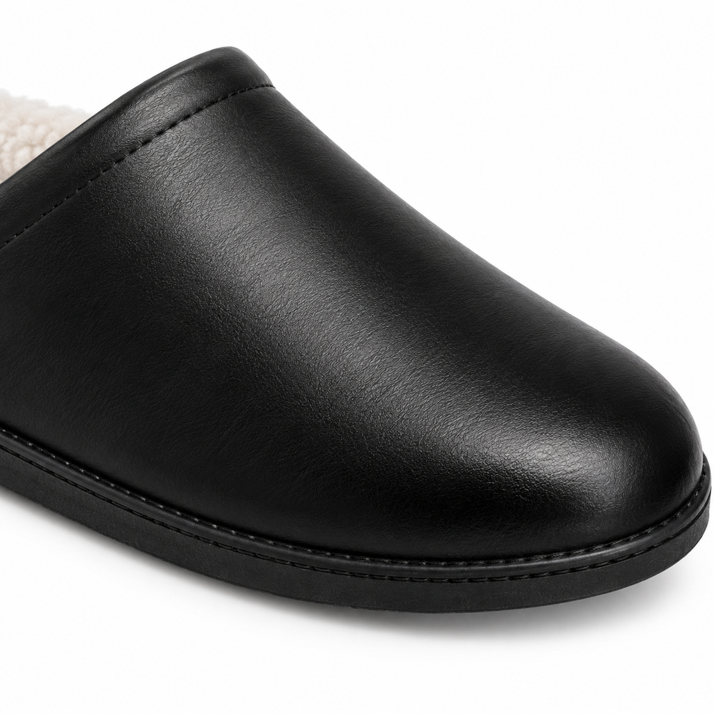 SHOPAVERLY Men's Faux Fur Lined Slippers Black Indoor