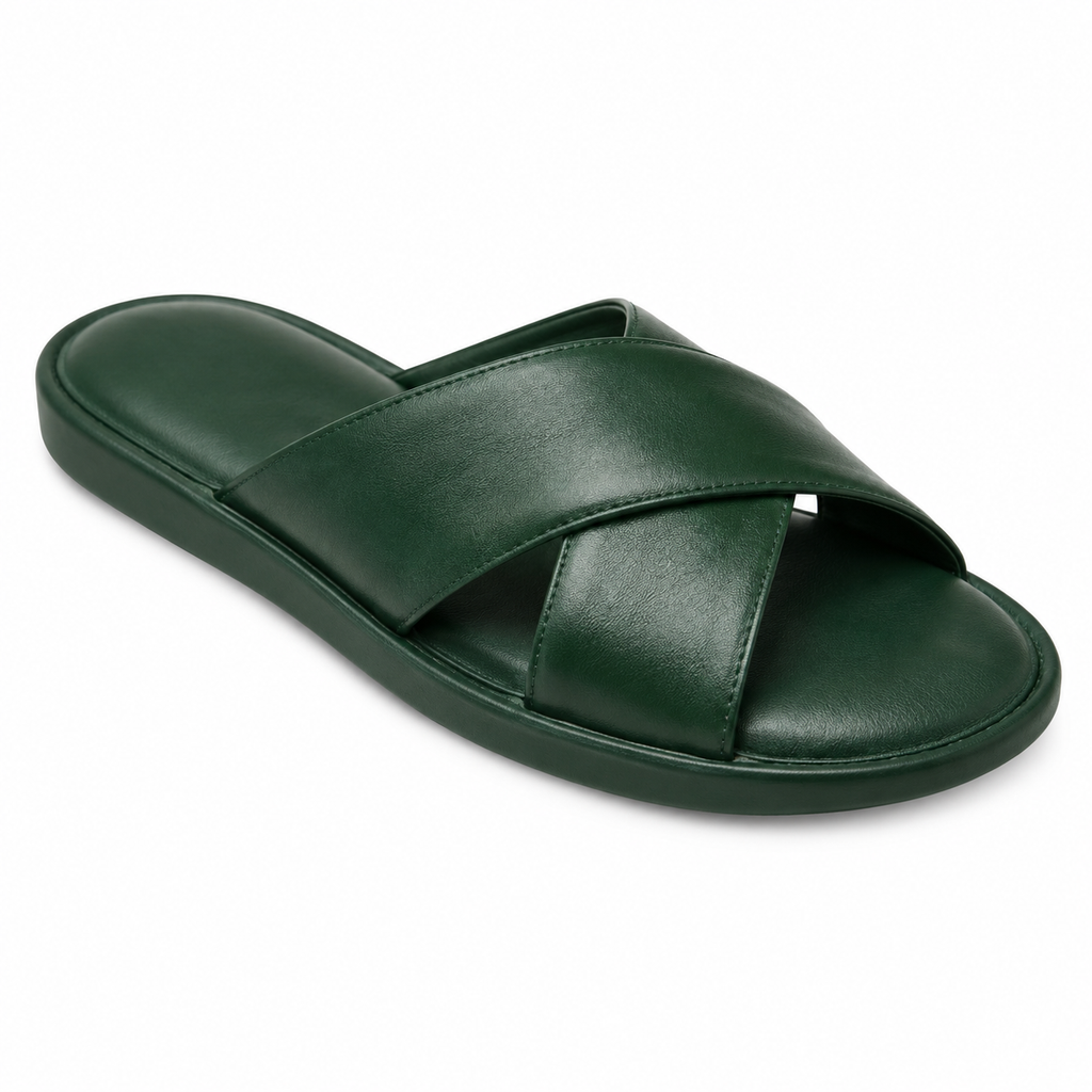 SHOPAVERLY Men's Green Cross-Strap Slide Sandals