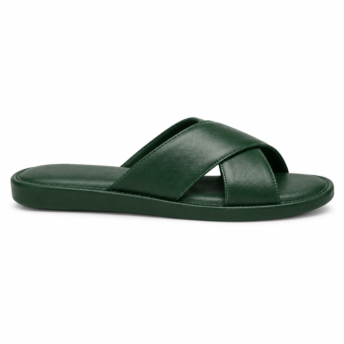 SHOPAVERLY Men's Green Cross-Strap Slide Sandals