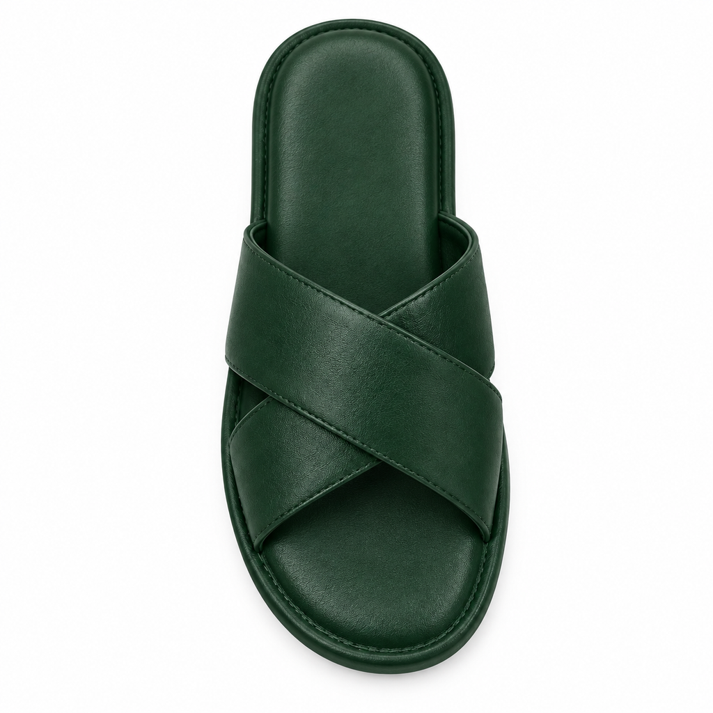 SHOPAVERLY Men's Green Cross-Strap Slide Sandals