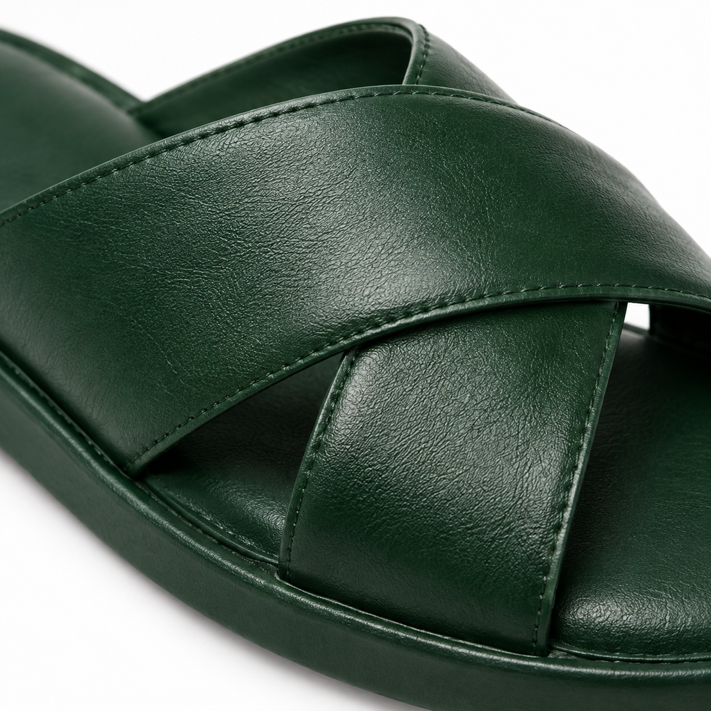 SHOPAVERLY Men's Green Cross-Strap Slide Sandals