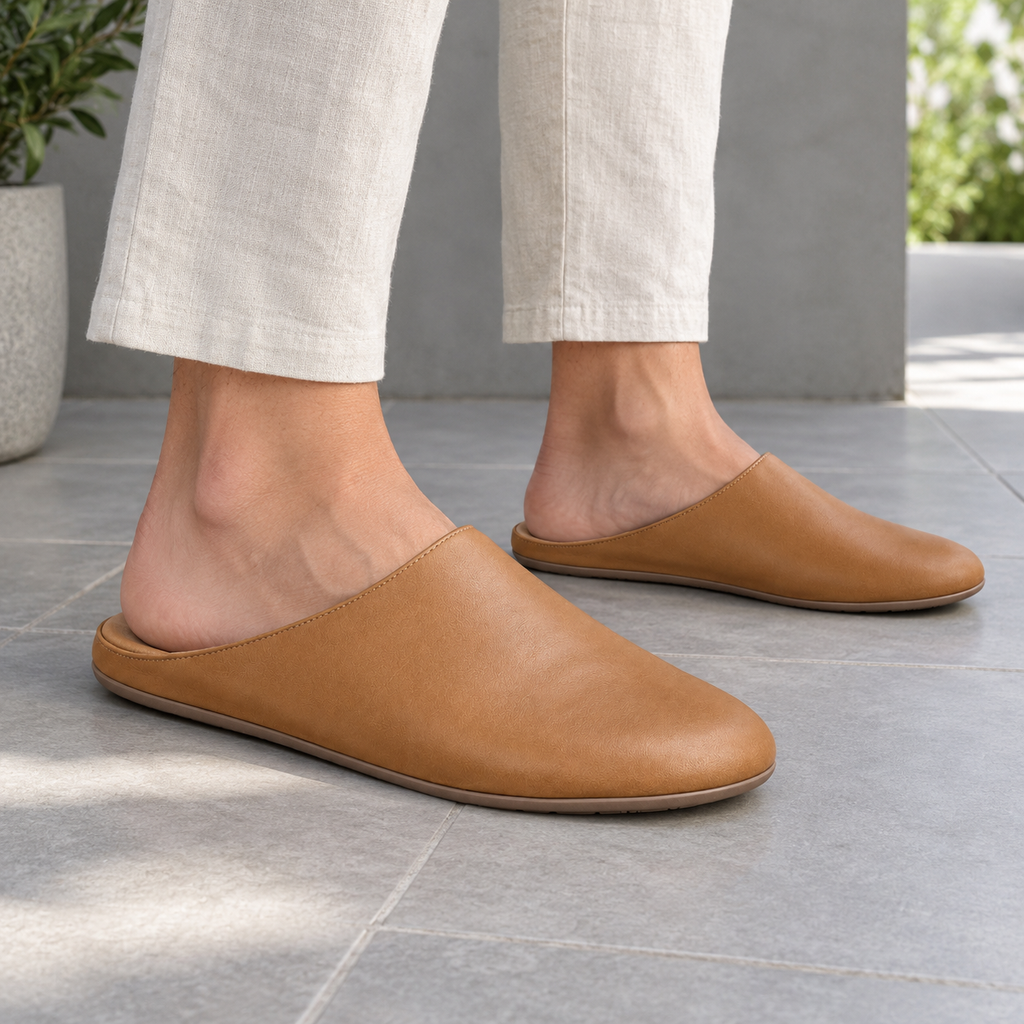 SHOPAVERLY Men's Light Brown Slip-On Slippers Lightweight