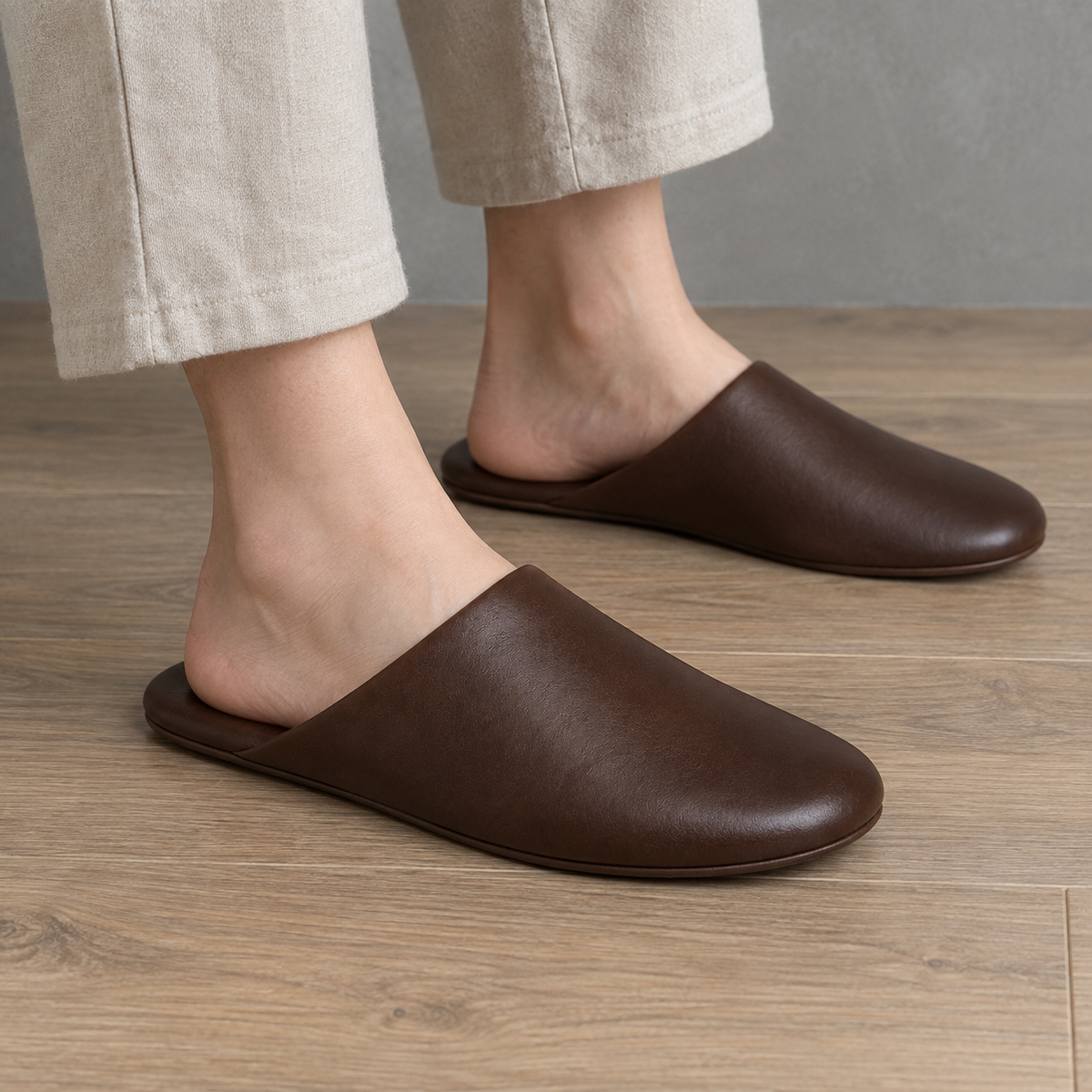 SHOPAVERLY Men's Rich Brown Slip-On Slippers Firm Sole