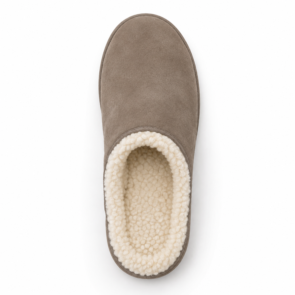SHOPAVERLY Men's Taupe Suede Slippers Faux Shearling Lined
