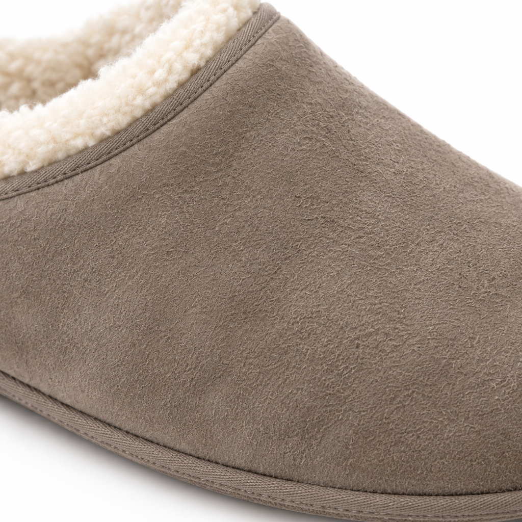 SHOPAVERLY Men's Taupe Suede Slippers Faux Shearling Lined
