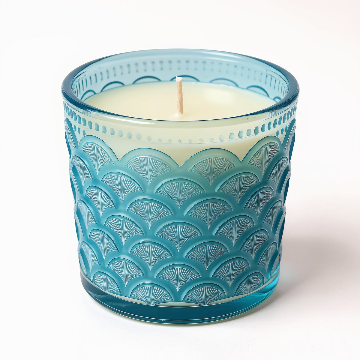 SHOPAVERLY Ocean Mist Soy Candle in Blue Glass Jar with Wave Pattern