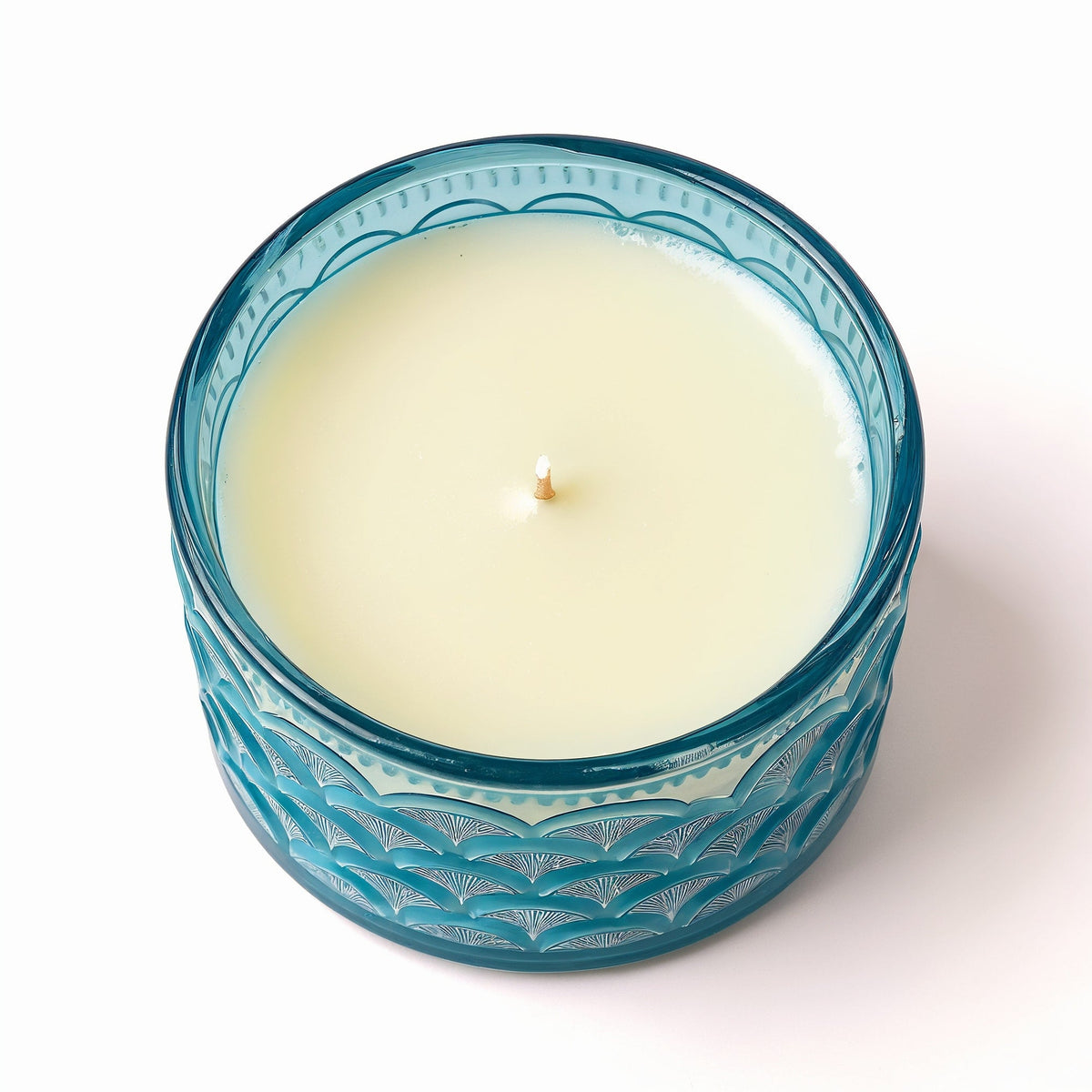 SHOPAVERLY Ocean Mist Soy Candle in Blue Glass Jar with Wave Pattern