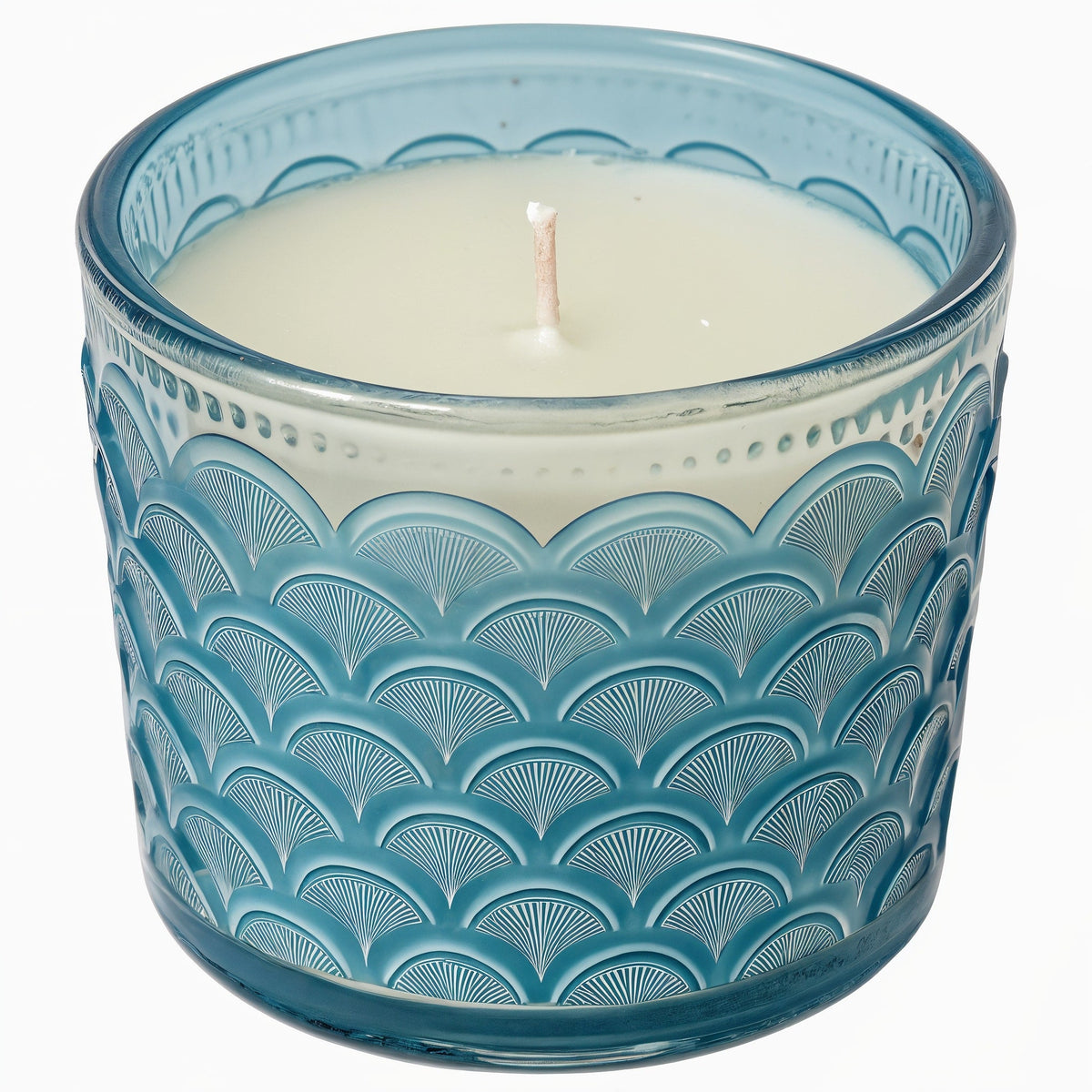 SHOPAVERLY Ocean Mist Soy Candle in Blue Glass Jar with Wave Pattern