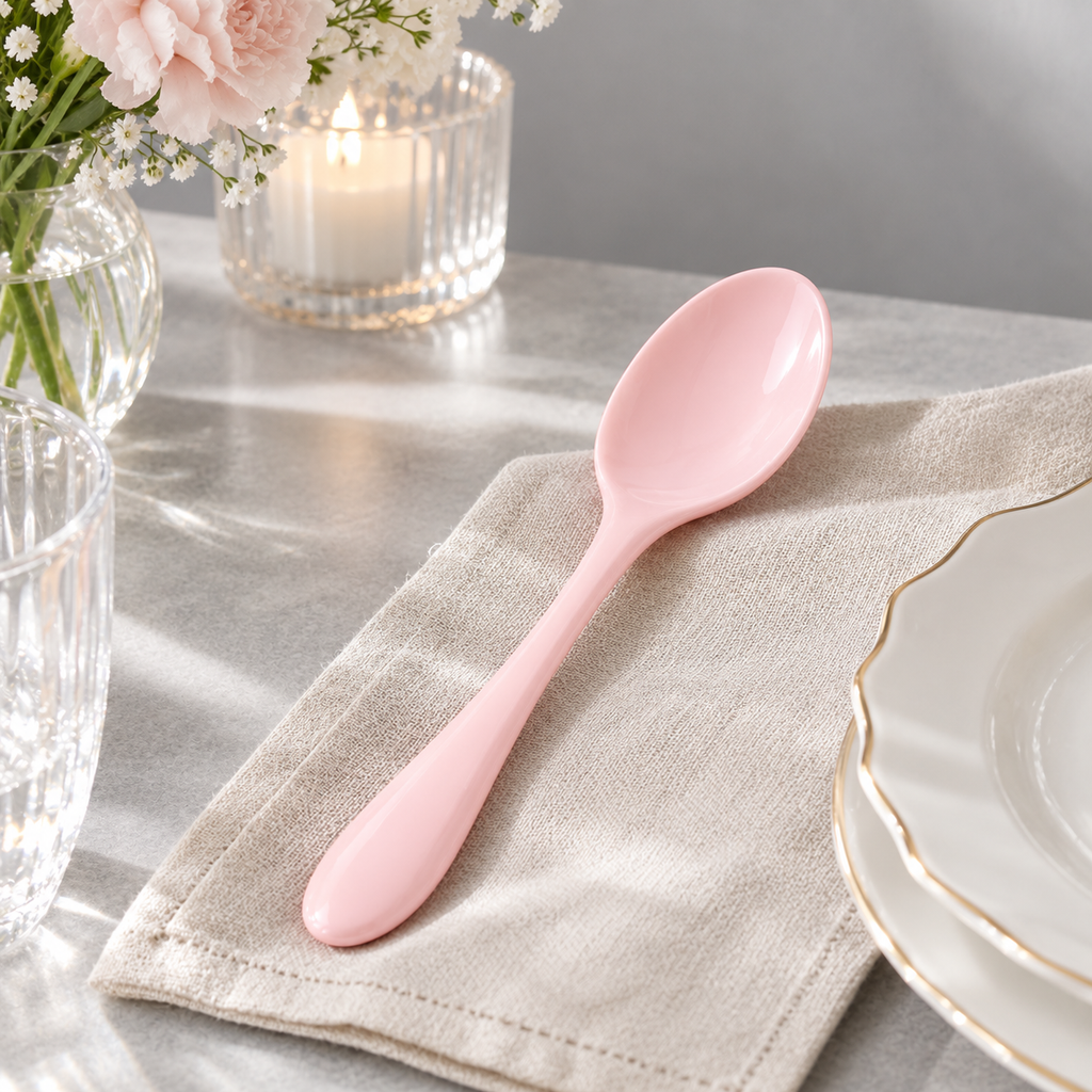 SHOPAVERLY Pastel Pink Ceramic Spoon 15 cm Small Serving Spoon