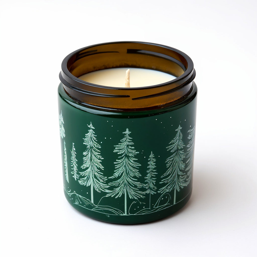 SHOPAVERLY Pine Forest Soy Candle — Dark Green Jar with Pine Motif