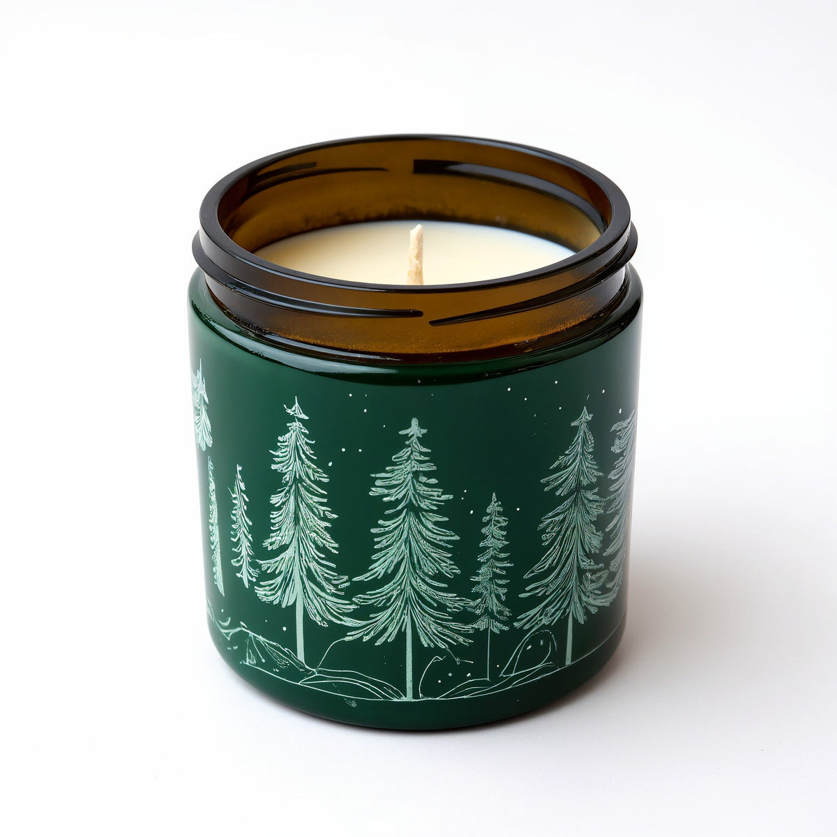 SHOPAVERLY Pine Forest Soy Candle — Dark Green Jar with Pine Motif