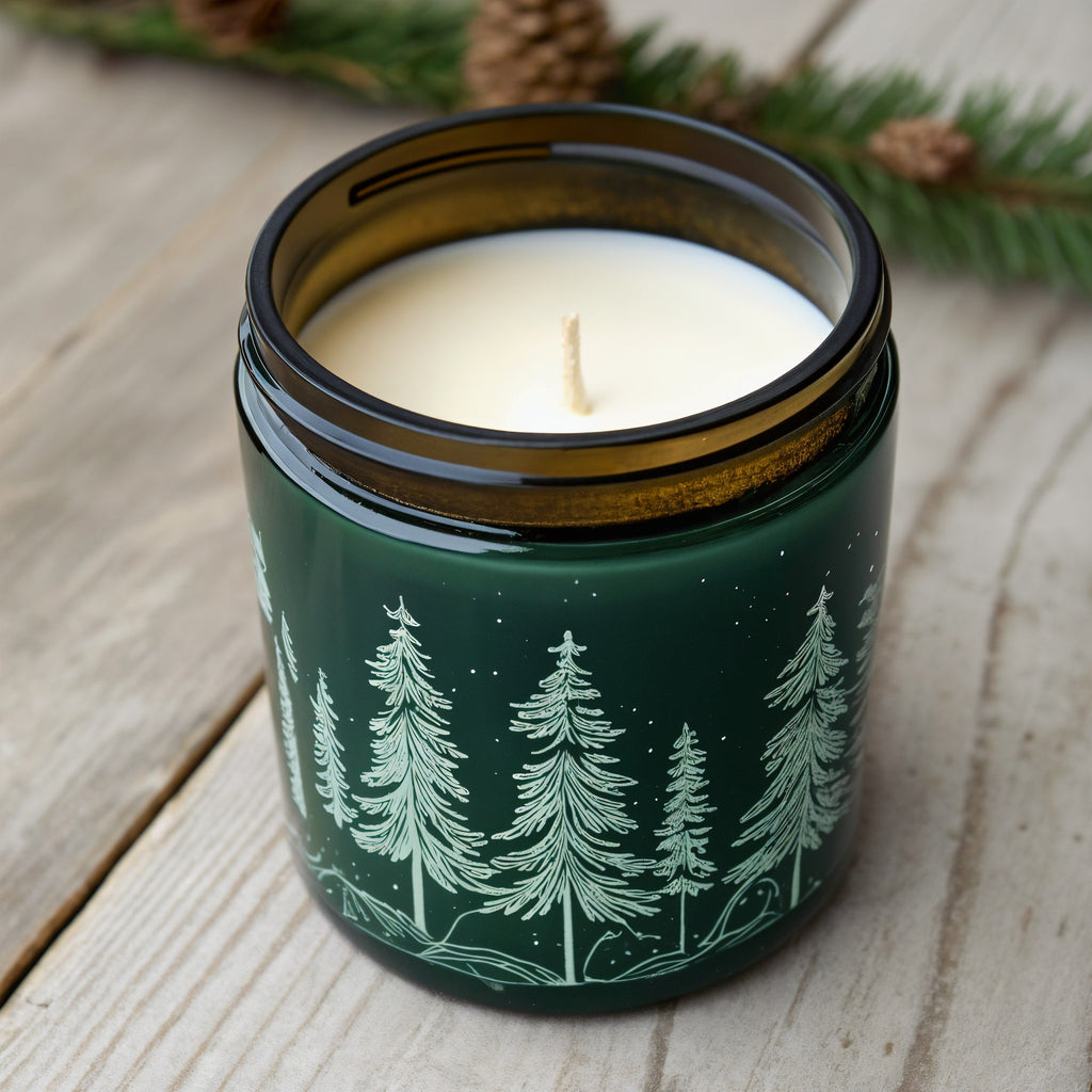 SHOPAVERLY Pine Forest Soy Candle — Dark Green Jar with Pine Motif