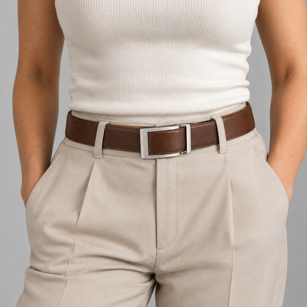 SHOPAVERLY Reversible Belt 1.4 inch Brown and Tan Two Belts in One