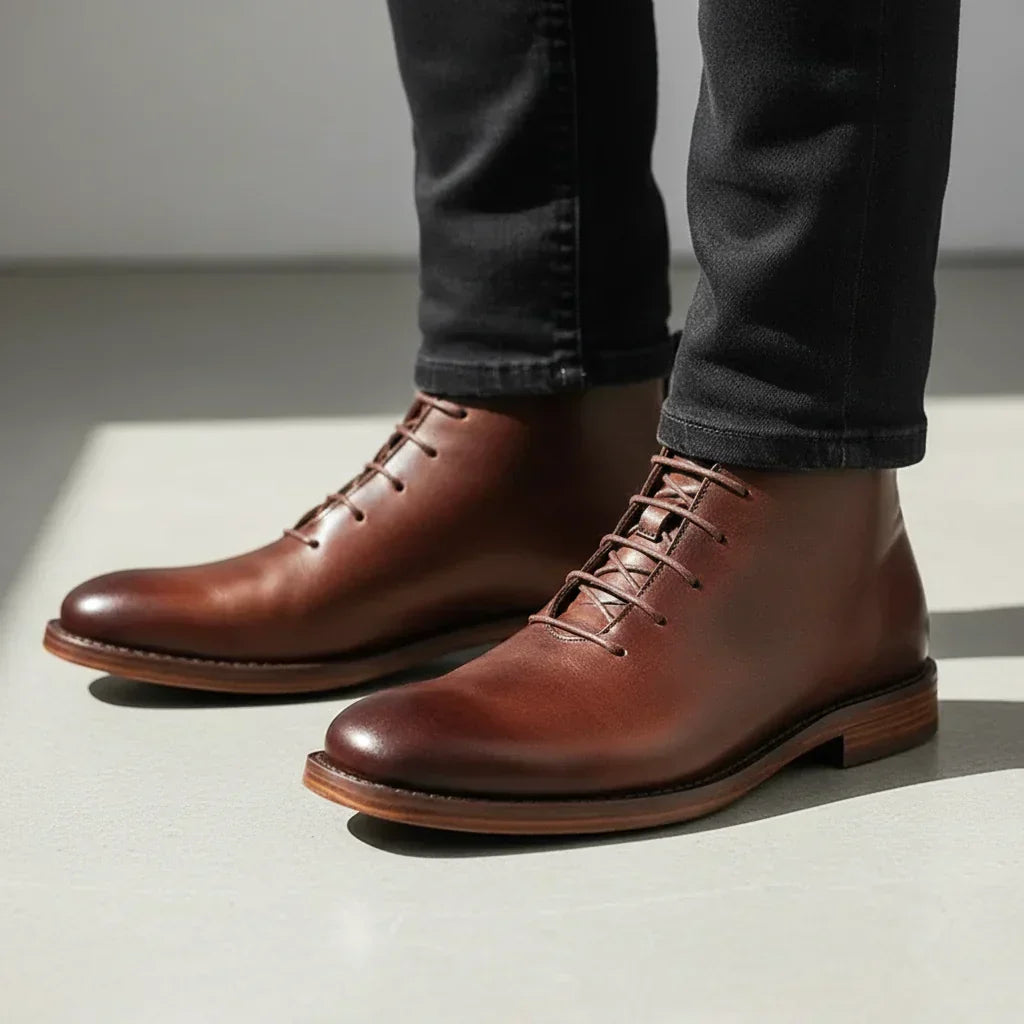 SHOPAVERLY Robbin – Hand-Finished Genuine Leather Ankle Boots for Men