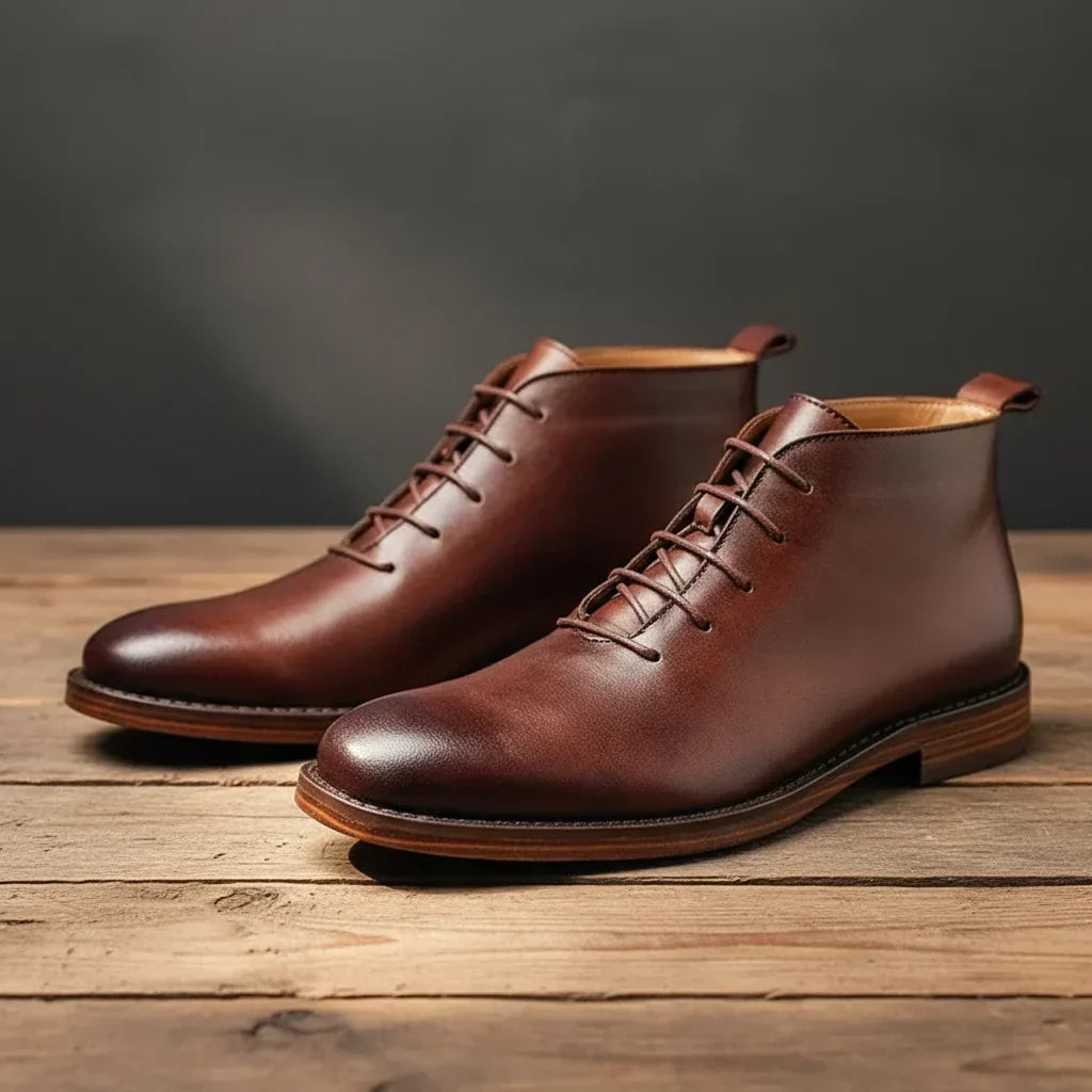 SHOPAVERLY Robbin – Hand-Finished Genuine Leather Ankle Boots for Men