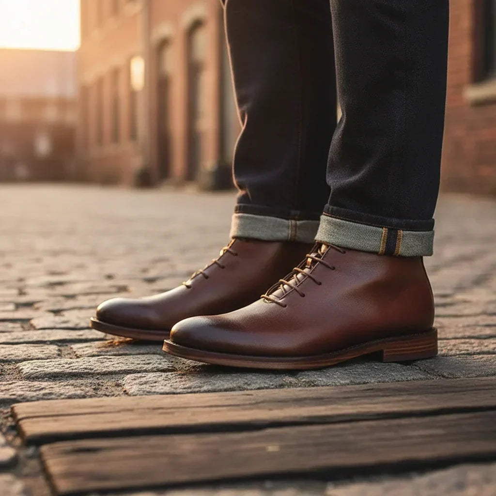 SHOPAVERLY Robbin – Hand-Finished Genuine Leather Ankle Boots for Men