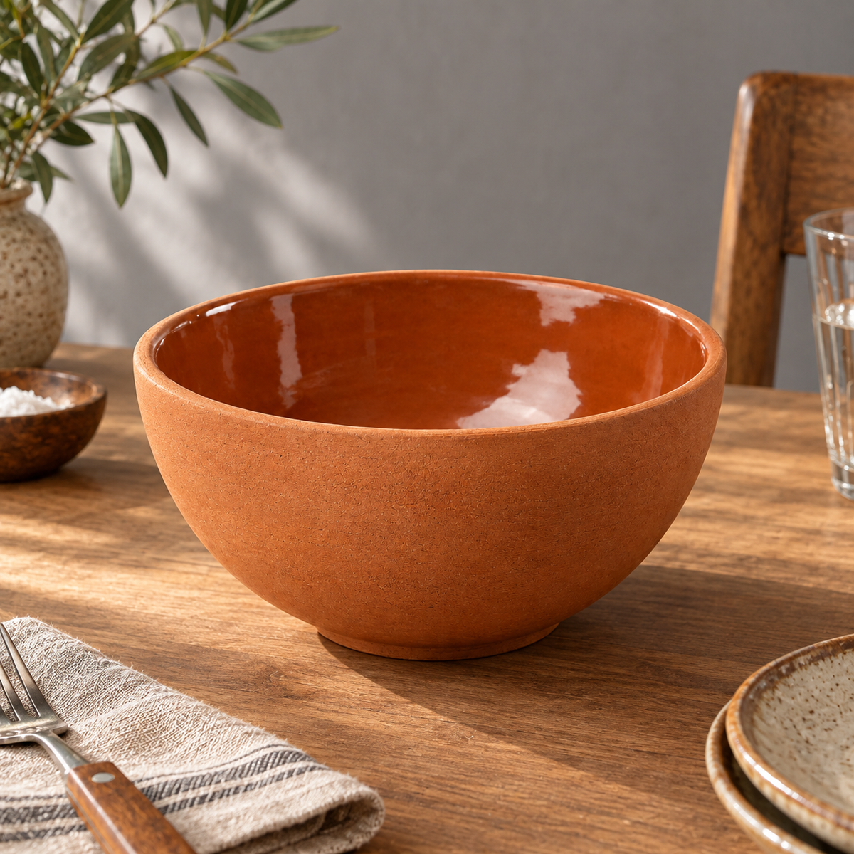 SHOPAVERLY Rustic Terracotta Bowl 25 cm Handcrafted Deep Bowl