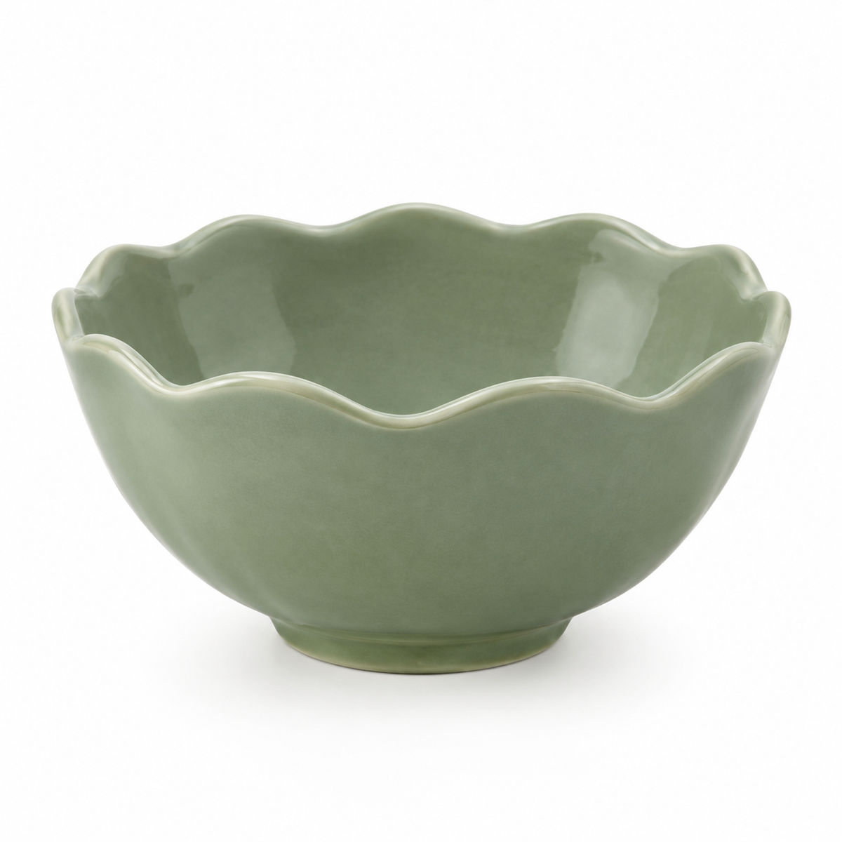 SHOPAVERLY Sage Green Scalloped Bowl 25 cm Decorative Ceramic