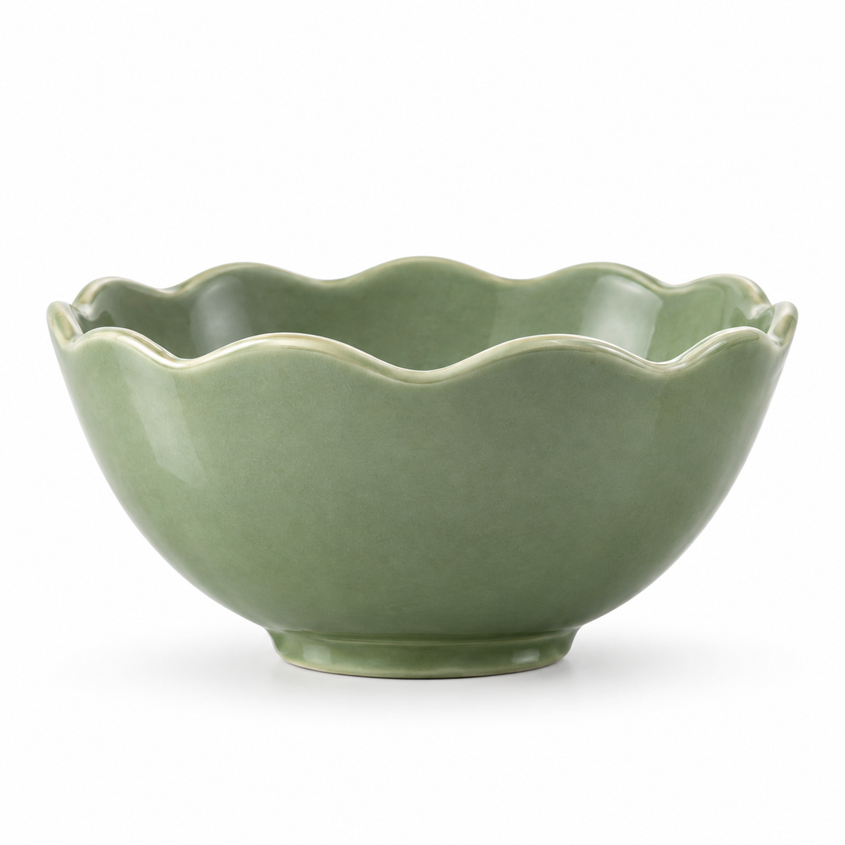 SHOPAVERLY Sage Green Scalloped Bowl 25 cm Decorative Ceramic