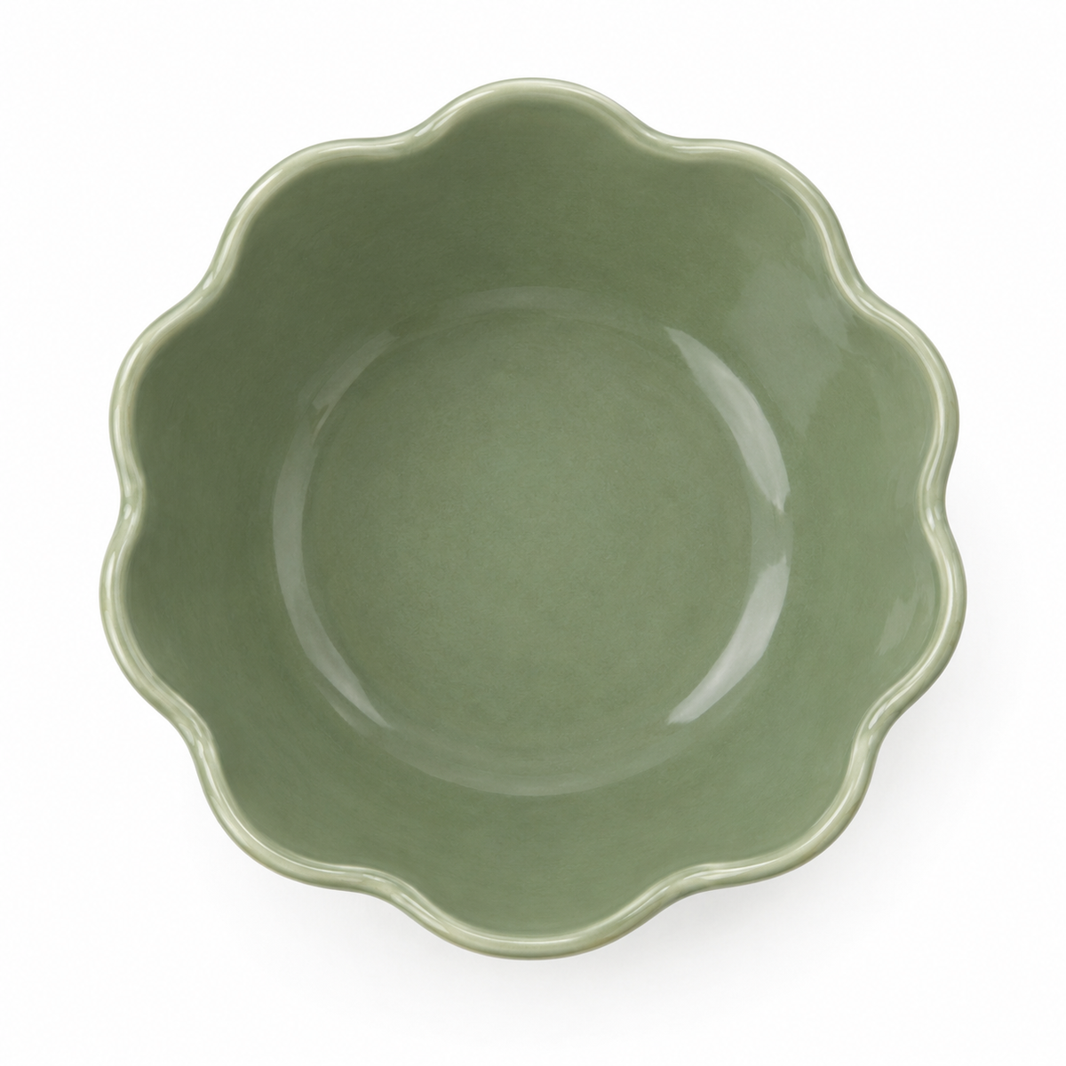 SHOPAVERLY Sage Green Scalloped Bowl 25 cm Decorative Ceramic
