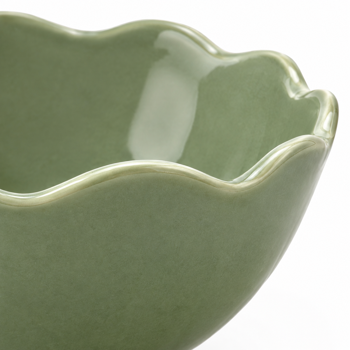 SHOPAVERLY Sage Green Scalloped Bowl 25 cm Decorative Ceramic