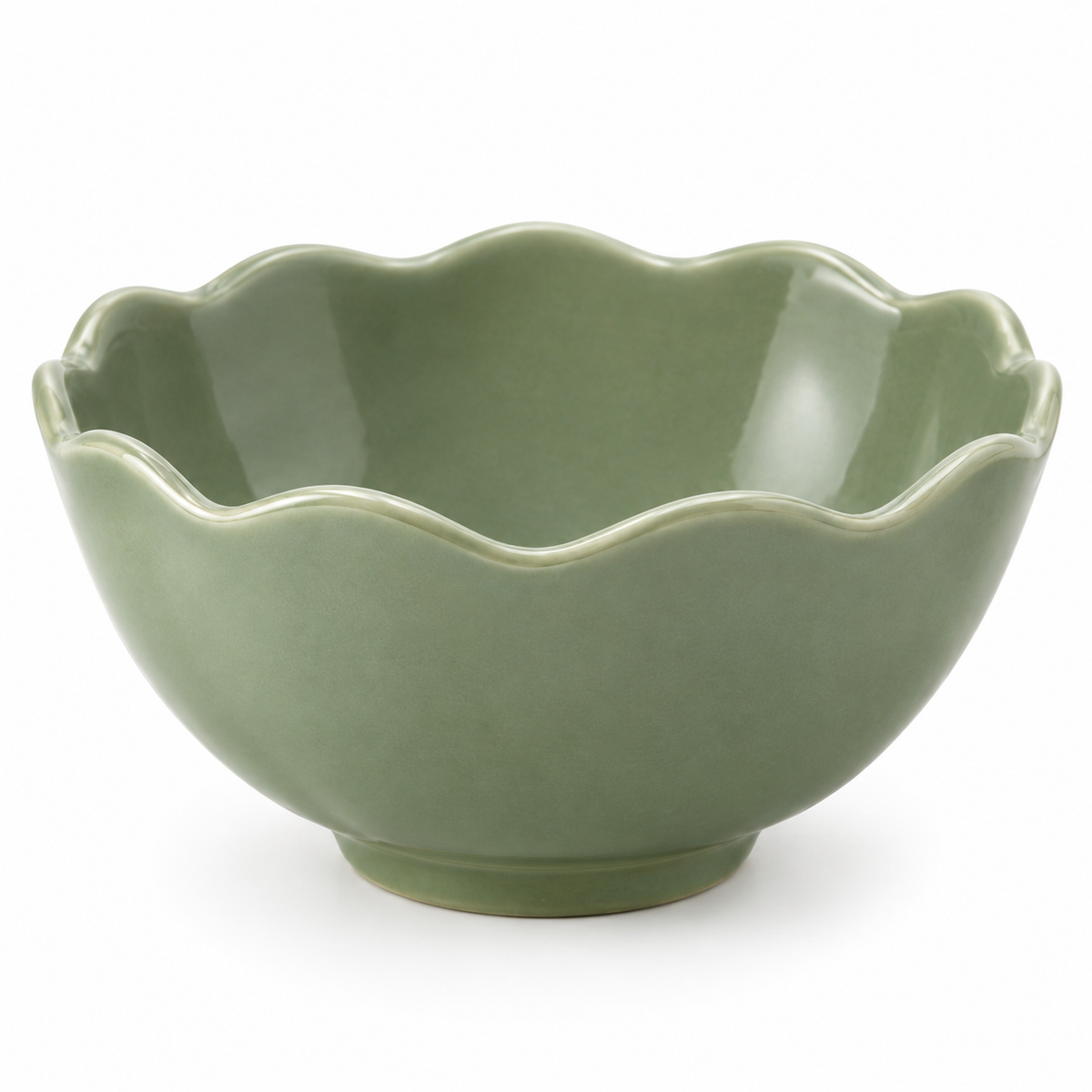 SHOPAVERLY Sage Green Scalloped Bowl 25 cm Decorative Ceramic
