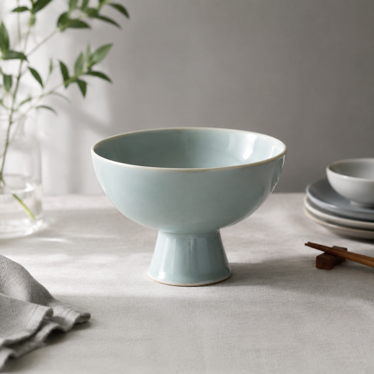SHOPAVERLY Sky Blue Pedestal Bowl 20 cm Raised Ceramic Decor
