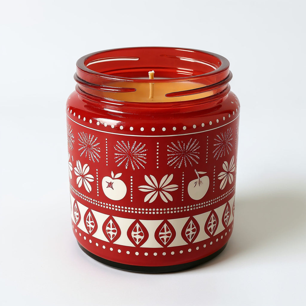 SHOPAVERLY Spiced Apple Soy Candle — Red Jar with Festive Pattern